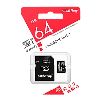 Карта памяти microSD Smartbuy 64GB Class10 UHS-I (U1) 60 МБ/сек с адаптером