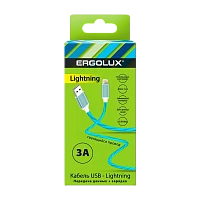 Кабель Ergolux ELX-CDC03-C06 USB (m)-Lightning (m) 1.2м 3.0A силикон LED синий в коробке (1/10/240)