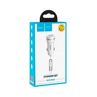 Автомобильное З/У HOCO Z27 2USB 2.4A с кабелем Lightning белый (1/10/100)