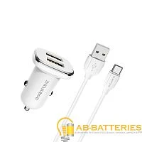 Автомобильное З/У Borofone BZ12 2USB 2.4A с кабелем Type-C белый (1/44/176)