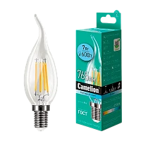 Лампа светодиодная филамент Camelion CW35 E14 7W 4500К 207-244V свеча на ветру прозрачная (1/10/100)
