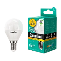 Лампа светодиодная Camelion G45 E14 7W 3000К 170-265V шар матовая (1/10/100)