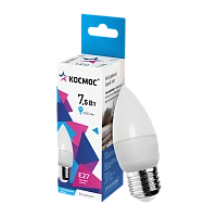 Лампа светодиодная Космос CN E27 7.5W 4500К 220V свеча матовая (1/10/80)