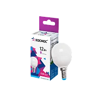 Лампа светодиодная Космос GL45 E14 12W 6500К 174-265V шар матовая (1/10/80)
