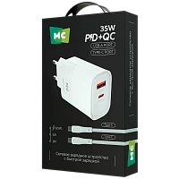 Сетевое З/У MORE CHOICE NC82a 1USB+1Type-C 3.0A 35W PD,QC с кабелем Type-C/Type-C белый