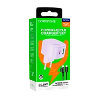 Сетевое З/У Borofone BAS22A 1USB/Type-C 3.0A 20W с кабелем Type-C/Type-C фиолетовый (1/36/144)