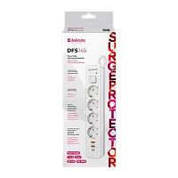 Сетевой фильтр Defender DFS 145 4р.С/З 16A 5.0м 2USB+Type-C 380 Дж белый (1/20)