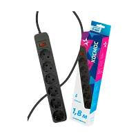 Сетевой фильтр Космос 6р.С/З 16A 1.8м ПВС 3x1мм² с выкл. черный (1/20)