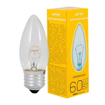 Лампа накаливания Старт E27 60W 230V свеча ДС прозрачная (1/10/100)