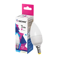 Лампа светодиодная Космос CN E14 7.5W 3000К 220V свеча матовая (1/10/80)