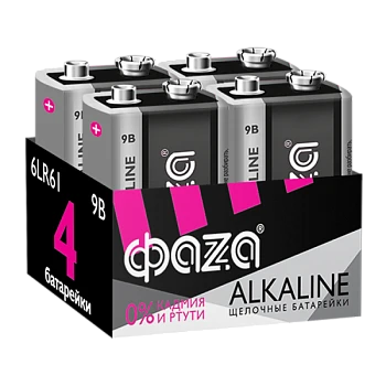 Батарейка Фаzа Крона 6LR61 BOX4 Alkaline 9V (4/24/192)