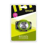 Фонарь налобный Фаzа H4-L10 1W 1LED от батареек 3 режима зеленый (1/10/80)