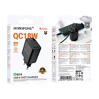 Сетевое З/У Borofone BA95A 1USB 18W QC3.0 дисплей черный (1/46/184)