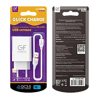 Сетевое З/У GFPower GF21M 1USB/microUSB 3.0A QC3.0 белый (48/192) 
