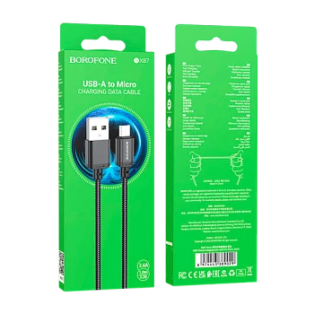 Кабель Borofone BX87 USB (m)-microUSB (m) 1м 2.4A нейлон черный (1/1000)