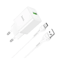 Сетевое З/У HOCO N26 1USB 18W QC3.0 с кабелем Type-C белый (1/13/130)