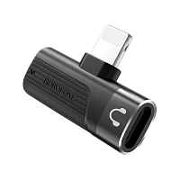 Переходник AUX Borofone BV14 Lightning (m)-Lightning (m)/Lightning (f) пластик черный (1/76/304)