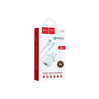 Сетевое З/У HOCO C12Q 1USB 3.0A QC3.0 с кабелем Type-C белый (1/10/100)