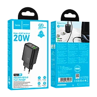 Сетевое З/У HOCO N61 1USB+1Type-C 20W PD,QC черный (1/12/120)