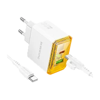 Сетевое З/У Borofone BAS32A 1USB+1Type-C 3.0A 30W PD,QC с кабелем Type-C/Type-C белый (1/46/184)