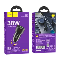 Автомобильное З/У HOCO Z52 1USB/Type-C 3.0A 38W QC3.0 черный (1/12/120)