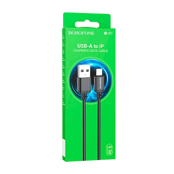 Кабель Borofone BX87 USB (m)-Lightning (m) 1м 2.4A нейлон черный (1/1000)