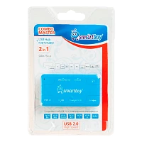 Картридер Smartbuy 750 USB2.0 SD/microSD/MS/M2 Combo с USB хабами голубой