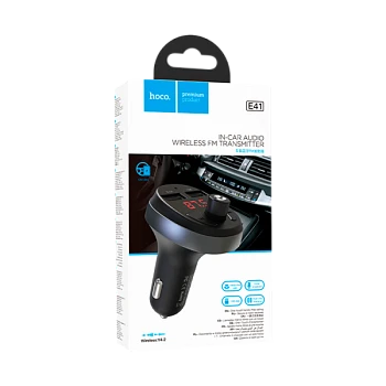 FM-трансмиттер HOCO E41 2USB microSD bluetooth 4.2 черный (1/96)