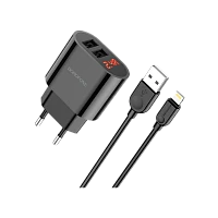 Сетевое З/У Borofone BA63A 2USB 2.4A дисплей с кабелем Lightning черный 