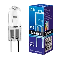 Лампа галогенная Camelion JC G6.35 35W 2800К 12V капсула прозрачная (1/5/100)