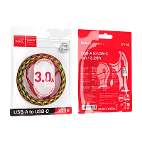 Кабель HOCO X116 USB (m)-Type-C (m) 1м 3.0A нейлон красный (1/68/680)
