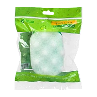 Мочалка массажная Банные штучки овальная 14см x 9.5см поролон зеленый белый (1/30)