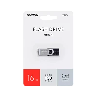 Флеш-накопитель Smartbuy TRIO 16GB USB3.0 Type-C (m)/microUSB (m) пластик черный 