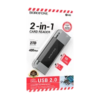 Картридер Borofone DH9 USB2.0 SD USB (m)/Type-C черный серый (1/25/200)