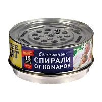 Спирали SuperBAT от комаров бездымные 15шт. черный в металической банке (1/24)