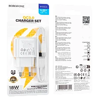 Сетевое З/У Borofone BAS42A 1USB 3.0A 18W QC3.0 с кабелем Type-C белый (1/54/216) 
