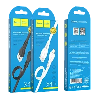 Кабель HOCO X40 USB (m)-Lightning (m) 1м 2.4A TPE черный (1/33/330)