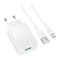 Сетевое З/У Borofone BAS72A 1USB 18W с кабелем microUSB белый (1/20/120)