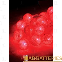 Гирлянда Космос 20LED 3м пушистые шарики нить 8 режимов красный (1/50)