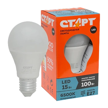 Лампа светодиодная Старт GLS E27 15W 6500К 220V груша Eco матовая (1/10/100)