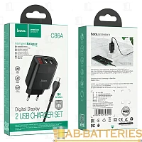 Сетевое З/У HOCO C86A 2USB 2.4A дисплей с кабелем microUSB черный (1/13/130)