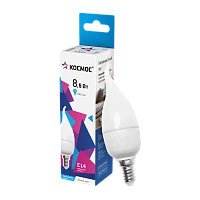 Лампа светодиодная Космос CW E14 8.5W 4500К 220V свеча на ветру матовая (1/10/80)