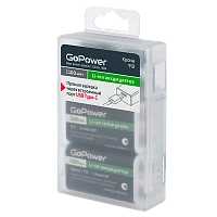 Аккумулятор бытовой GoPower Крона БОКС2 Li-ion 9V 1100mAh Type-C (2/50/200)