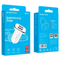 Автомобильное З/У Borofone BZ12 2USB 2.4A белый (1/44/176)