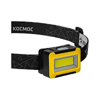 Фонарь налобный Космос 518B 3WCOBLED от батареек 3хААА IP44 3 режима желтый черный (1/30/240)