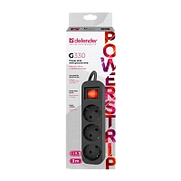 Удлинитель Defender G330 3р.С/З 10A 3.0м с выкл. черный (1/45)