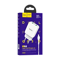 Сетевое З/У HOCO N6 2USB 3.0A QC3.0 с кабелем Type-C белый (1/12/120) 
