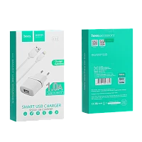 Сетевое З/У HOCO C11 1USB 1.0A с кабелем Lightning белый (1/10/100)