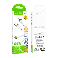 Кабель HOCO X109 Type-C (m)-Type-C (m) 1м 3.0A 60W силикон белый (1/31/310)