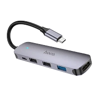 USB-Хаб HOCO HB27 3USB/Type-C/HDMI Type-C (m) USB3.0 серый (1/18/180)